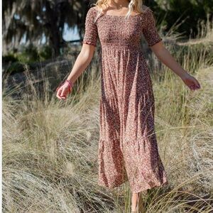 Natural Life Daisy Tiered Midi Dress Rusty Floral L/XL